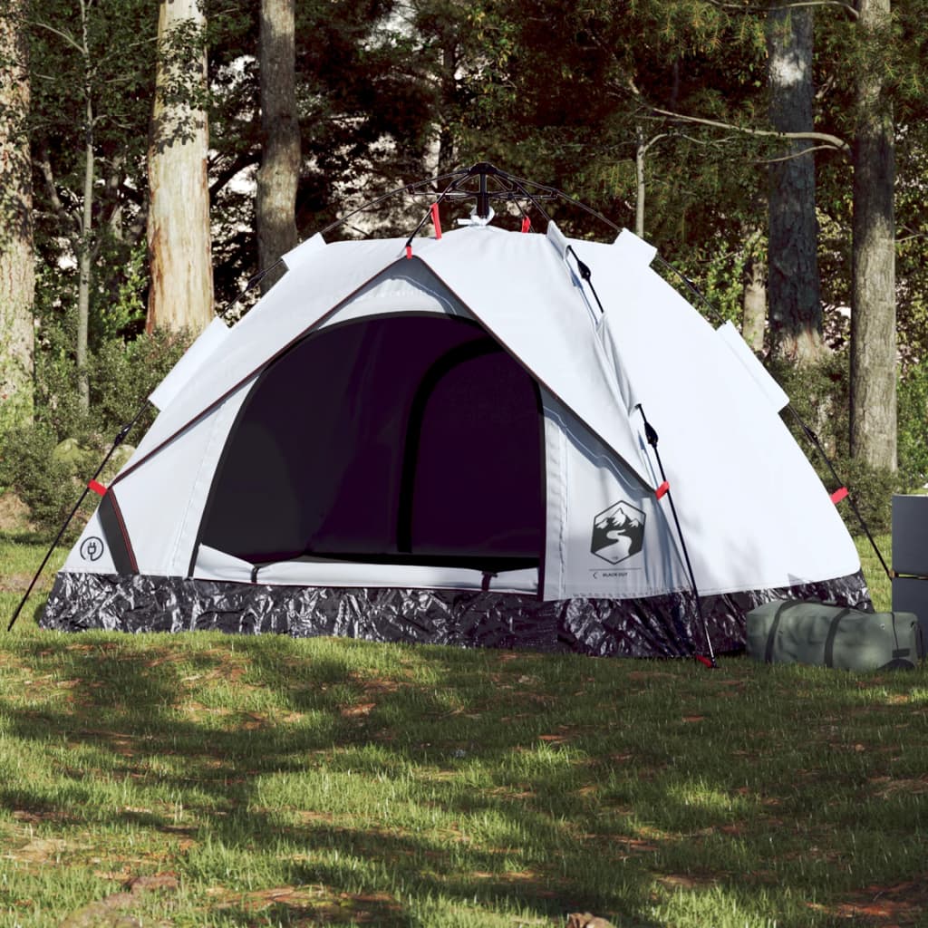 vidaXL Camping Tent Dome 2-Person White Blackout Fabric Quick Release