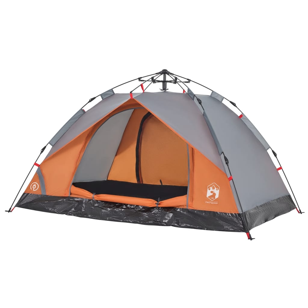 vidaXL Camping Tent Dome 3-Person Grey and Orange Quick Release