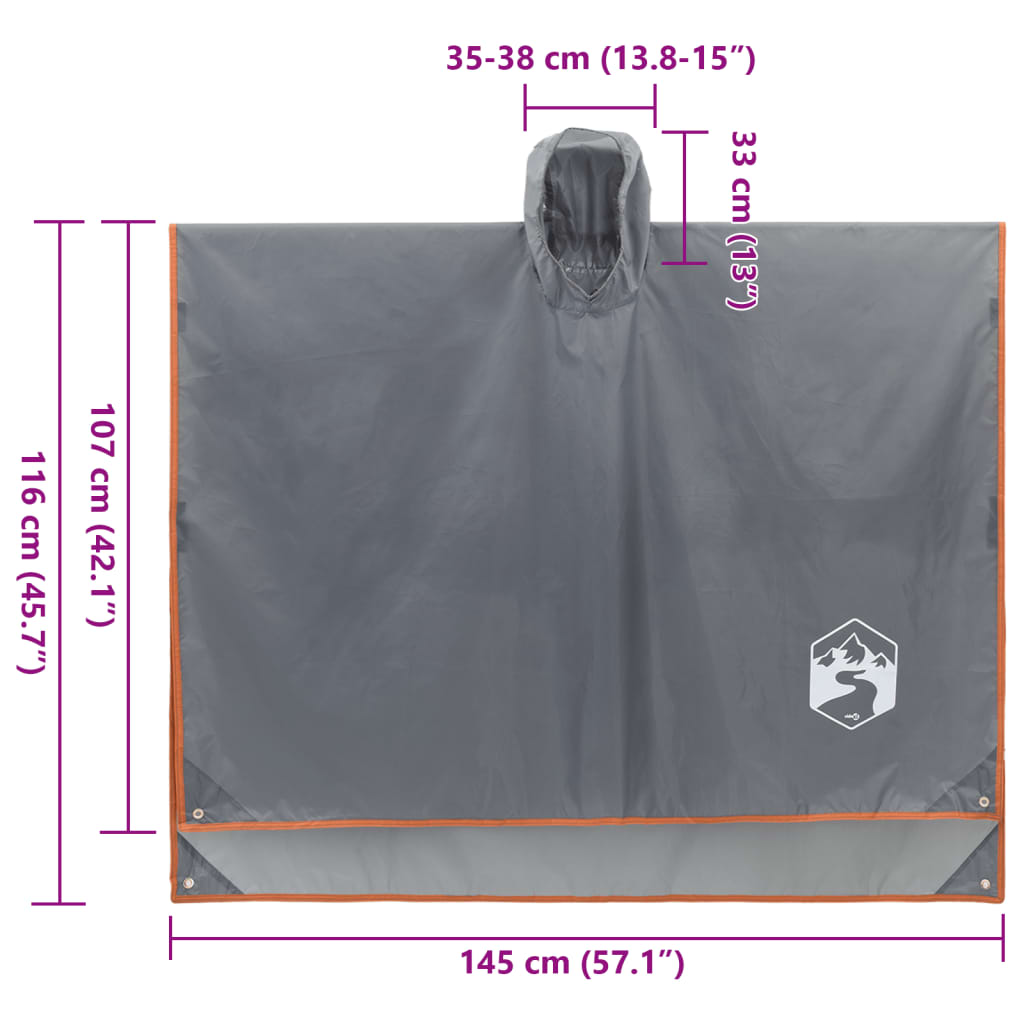 vidaXL Rain Poncho with Hood 2-in-1 Design Grey and Orange 223x145 cm