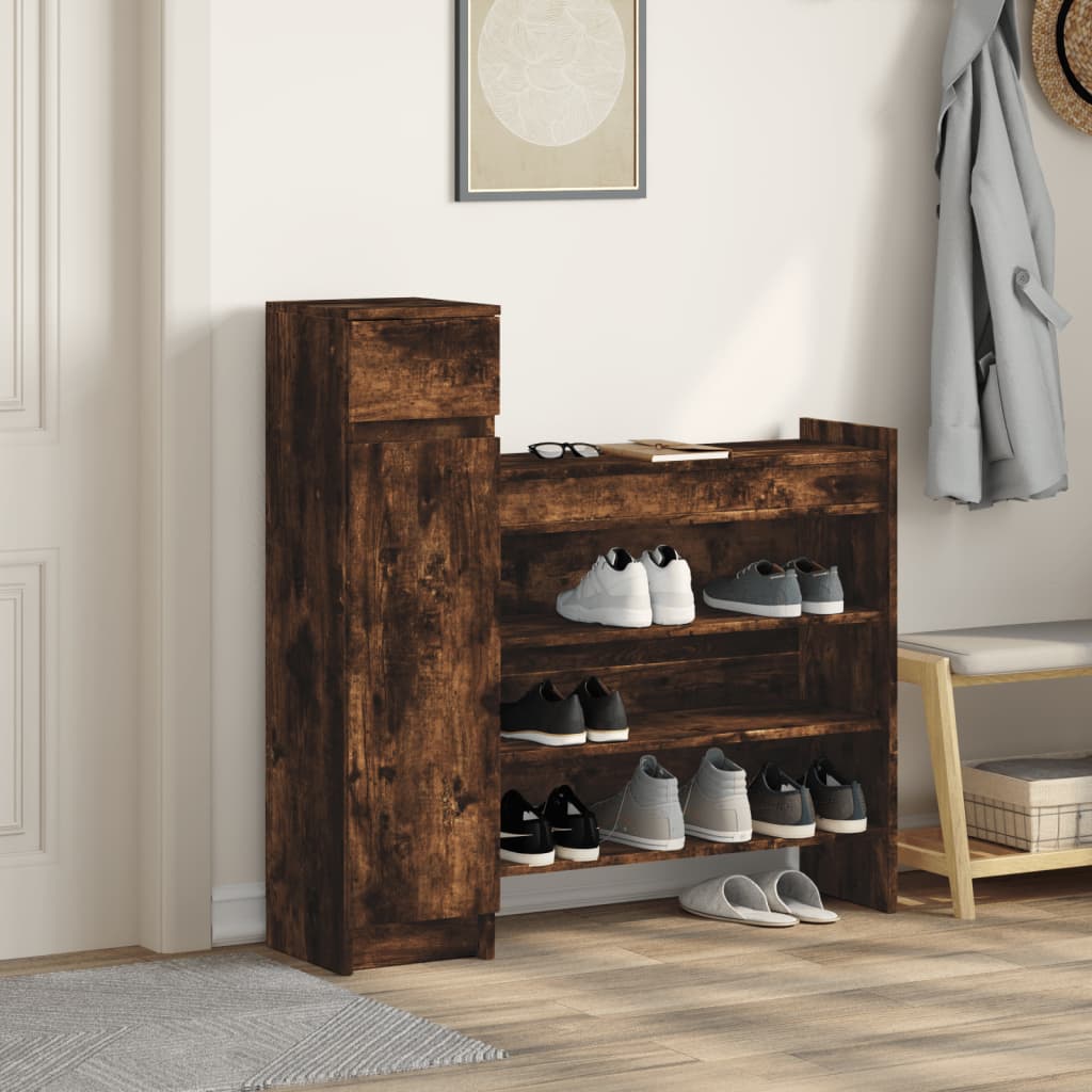Shoe Cabinet Smoked Oak 100,5x28x100 cm Engineered Wood