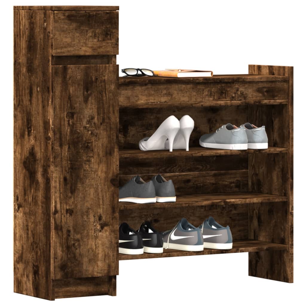 Shoe Cabinet Smoked Oak 100,5x28x100 cm Engineered Wood