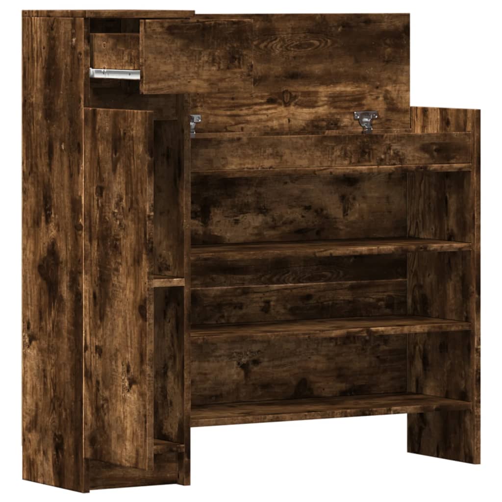Shoe Cabinet Smoked Oak 100,5x28x100 cm Engineered Wood