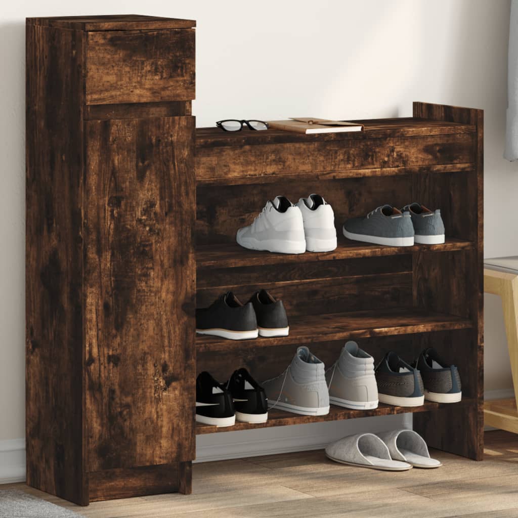 Shoe Cabinet Smoked Oak 100,5x28x100 cm Engineered Wood
