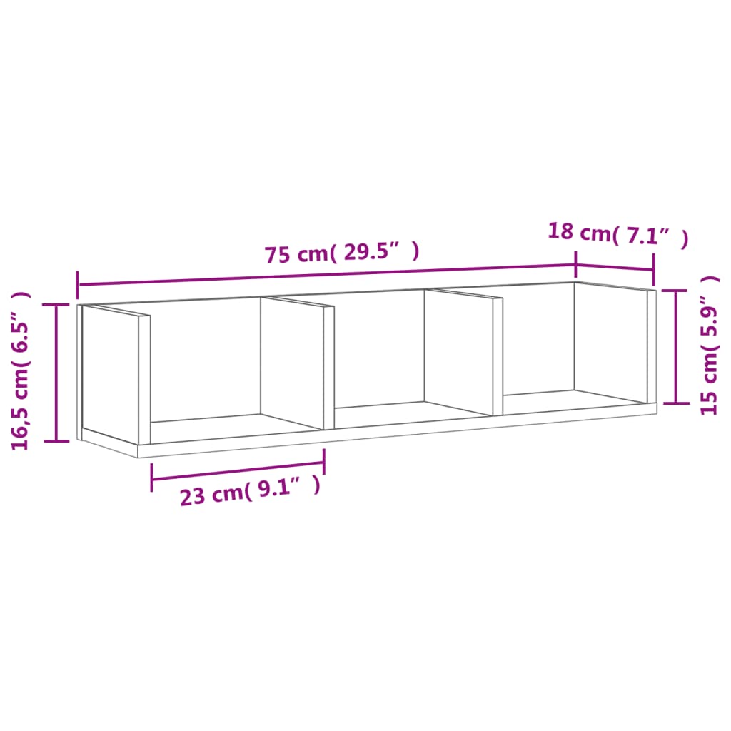 vidaXL Wall Cabinet Sonoma Oak 75x18x16.5 cm Engineered Wood