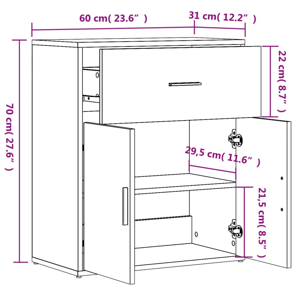 vidaXL Sideboard Concrete Grey 60x31x70 cm Engineered Wood