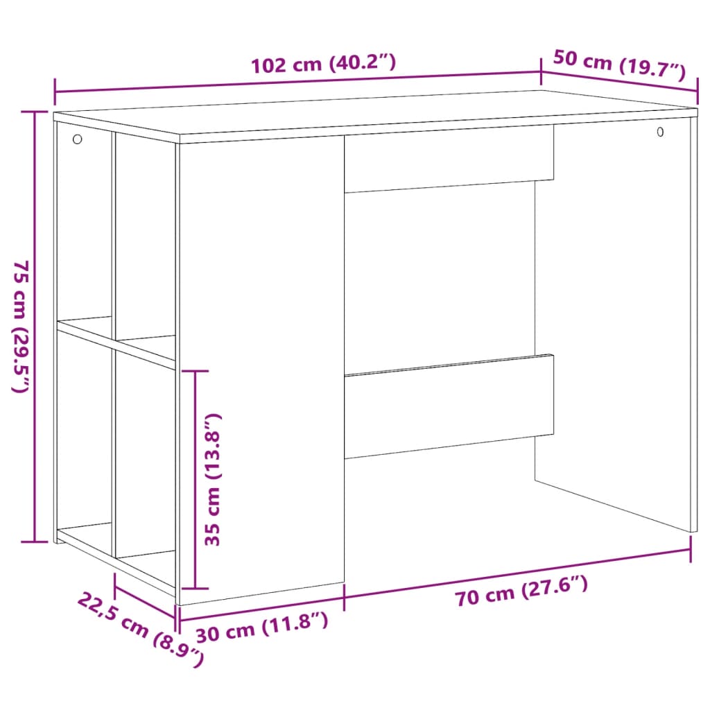 vidaXL Desk White 102x50x75 cm Engineered Wood