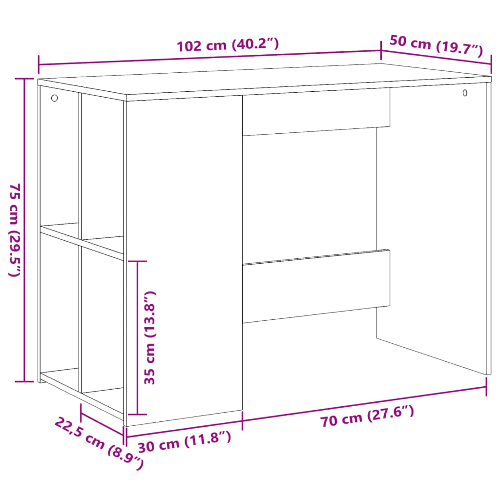 vidaXL Desk Black 102x50x75 cm Engineered Wood