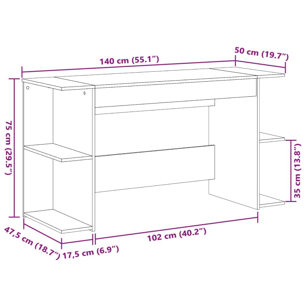 vidaXL Desk Black 140x50x75 cm Engineered Wood