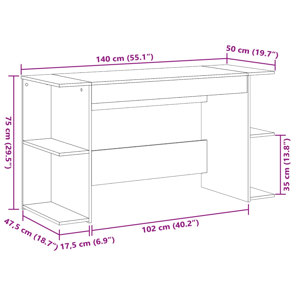 vidaXL Desk Sonoma Oak 140x50x75 cm Engineered Wood