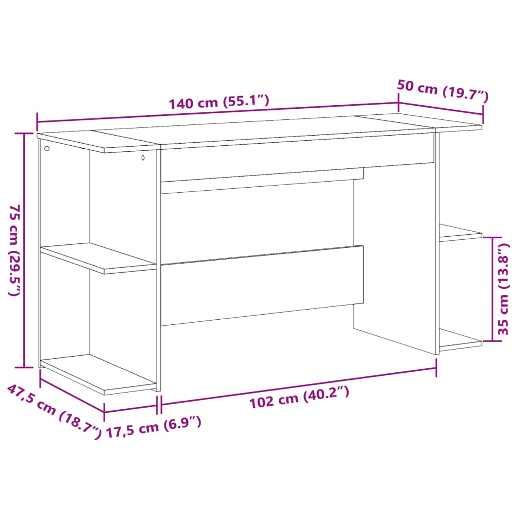 Desk Sonoma Oak 140x50x75 cm Engineered Wood
