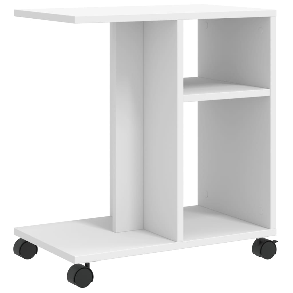 Side Table with Wheels White 50x30x55 cm Engineered Wood