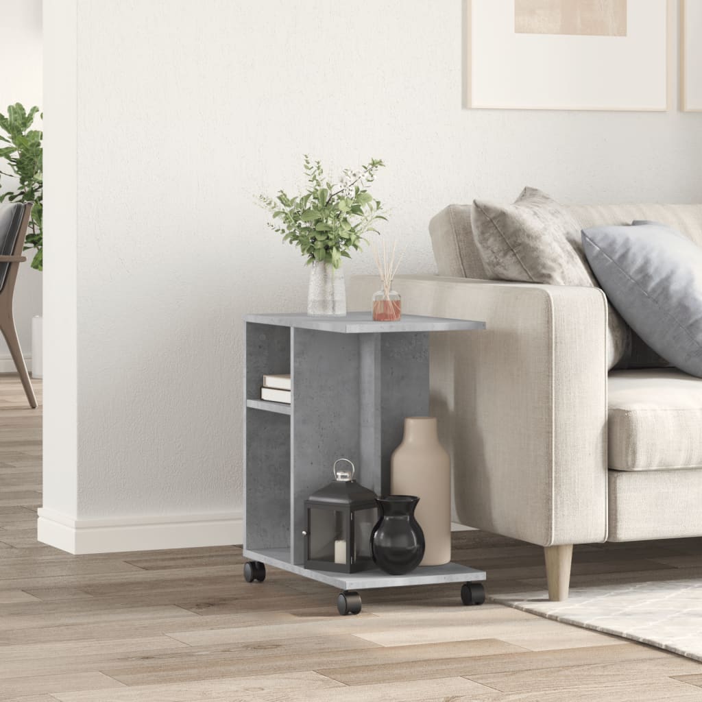 Side Table with Wheels Concrete Grey 50x30x55cm Engineered Wood