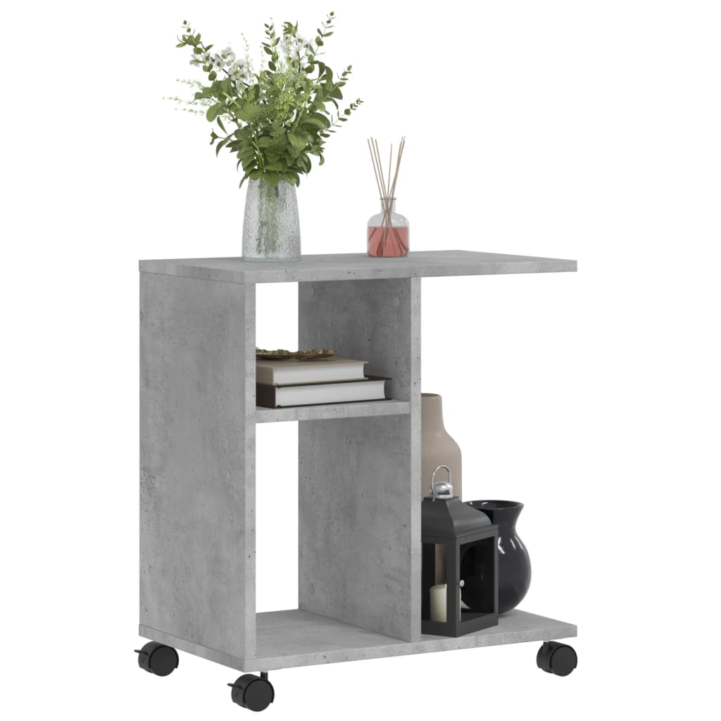 Side Table with Wheels Concrete Grey 50x30x55cm Engineered Wood