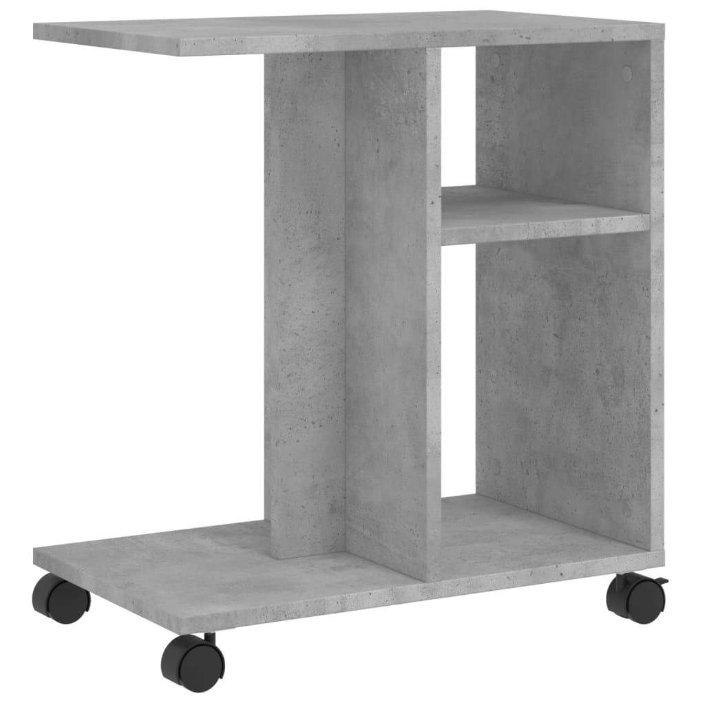 Side Table with Wheels Concrete Grey 50x30x55cm Engineered Wood
