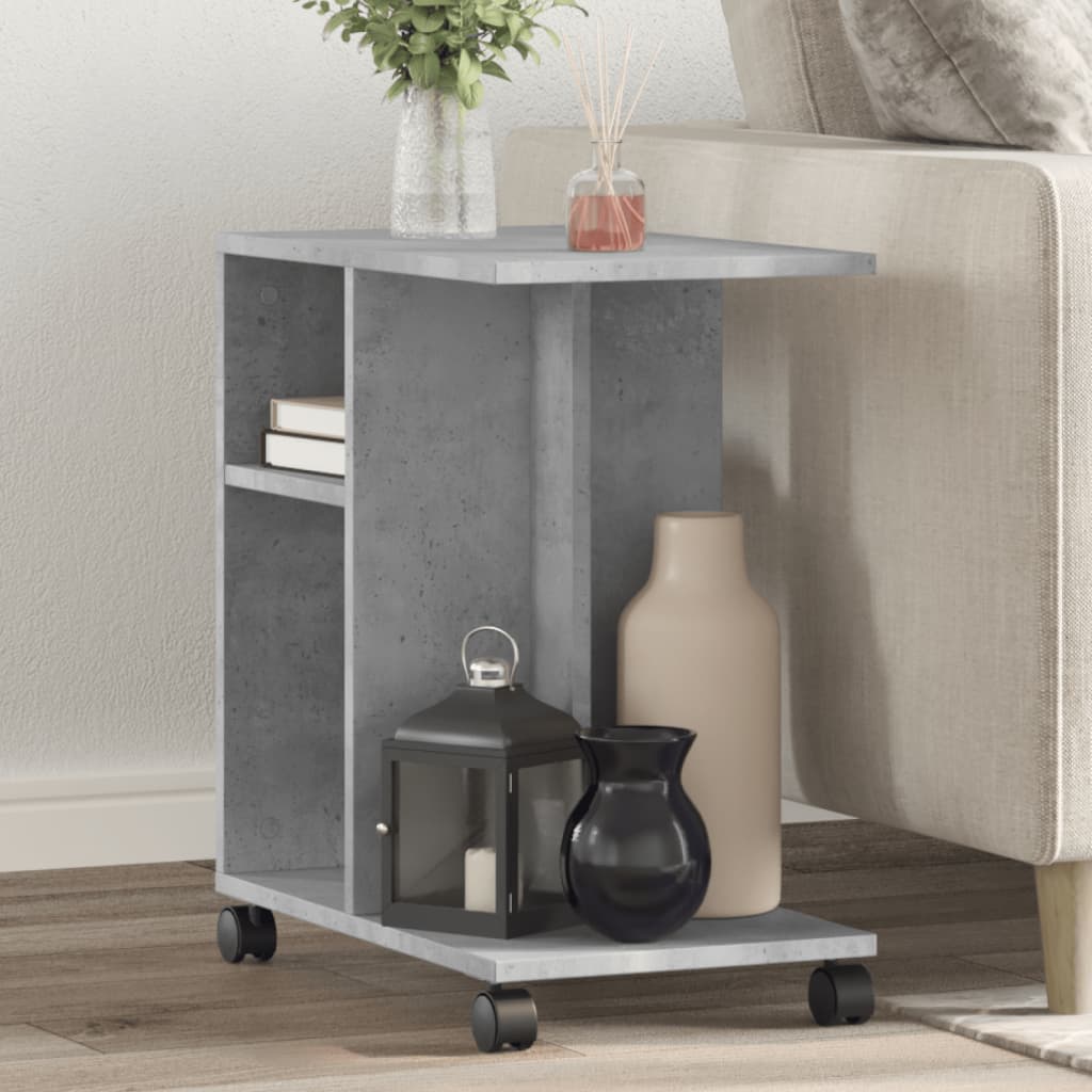 Side Table with Wheels Concrete Grey 50x30x55cm Engineered Wood