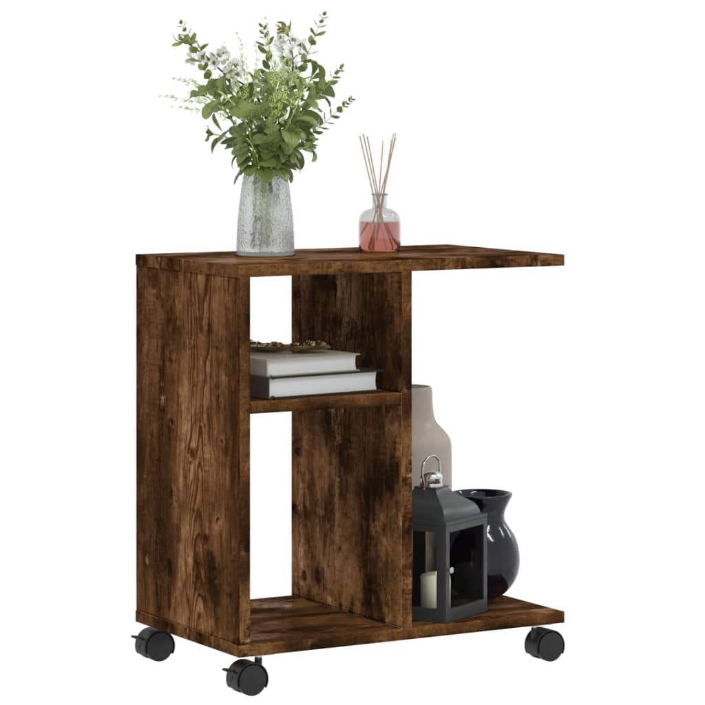 Side Table with Wheels Smoked Oak 50x30x55 cm Engineered Wood