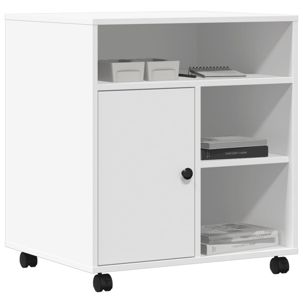 Printer Stand with Wheels White 60x50x67 cm