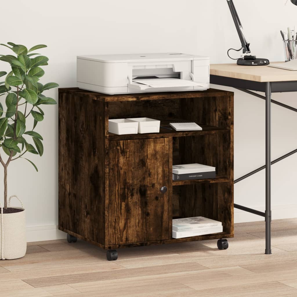 Printer Stand with Wheels Smoked Oak 60x50x67 cm