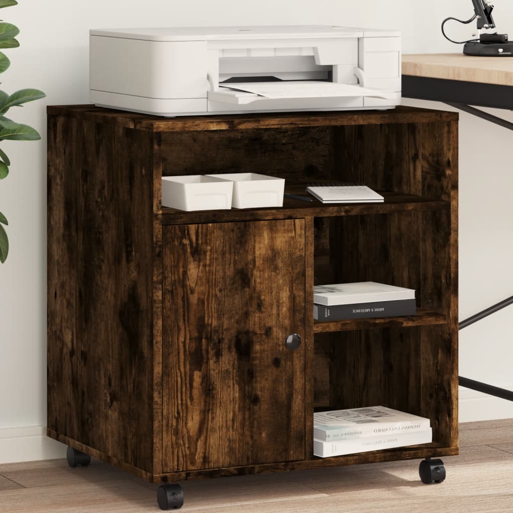 Printer Stand with Wheels Smoked Oak 60x50x67 cm