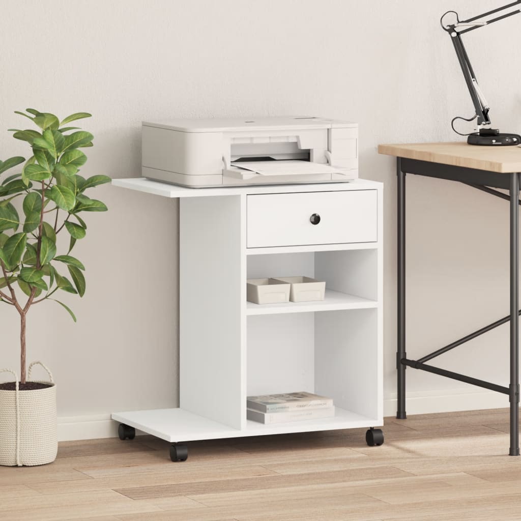 Printer Stand with Wheels White 60x40x68,5 cm