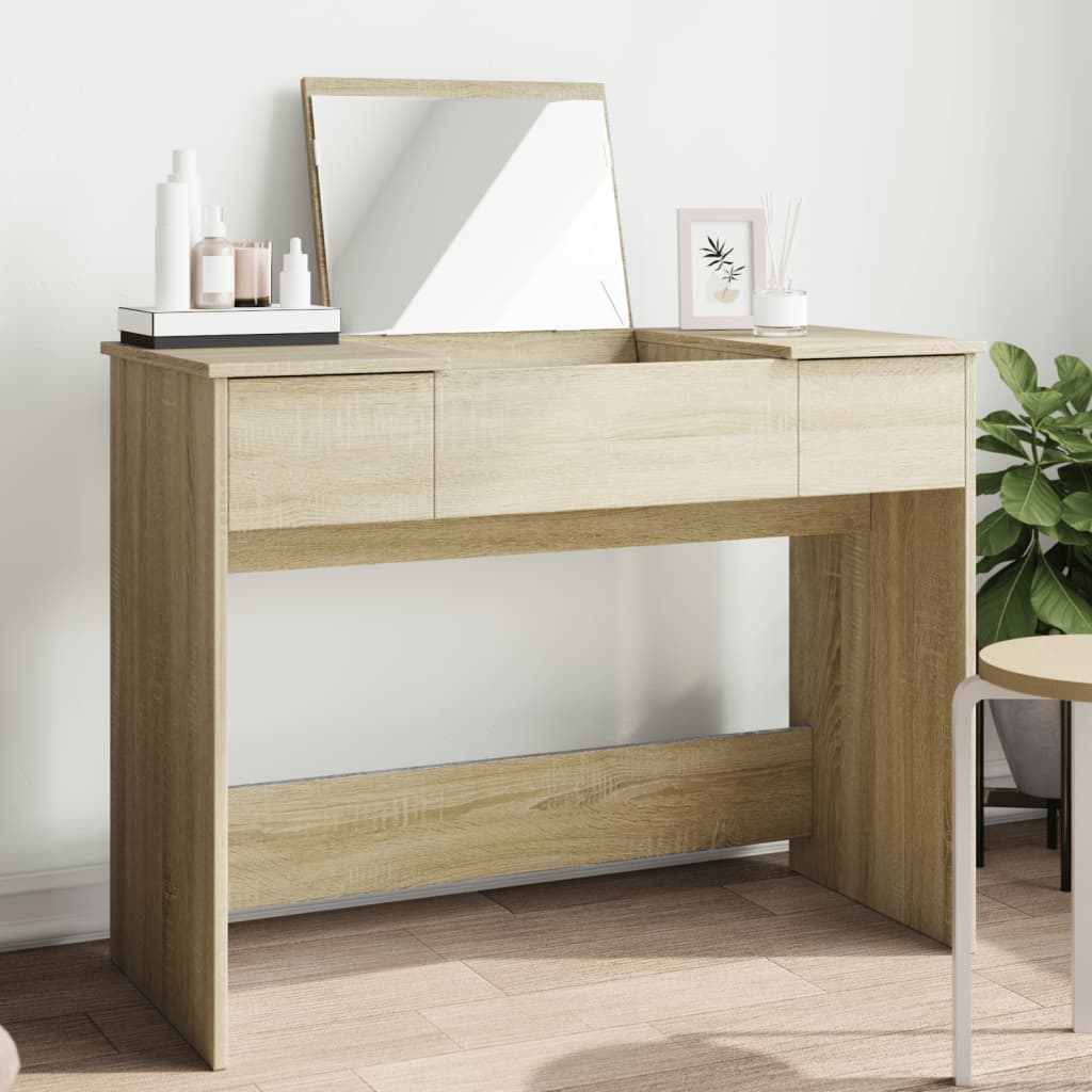 vidaXL Dressing Table with Mirror Sonoma Oak 100x45x76 cm