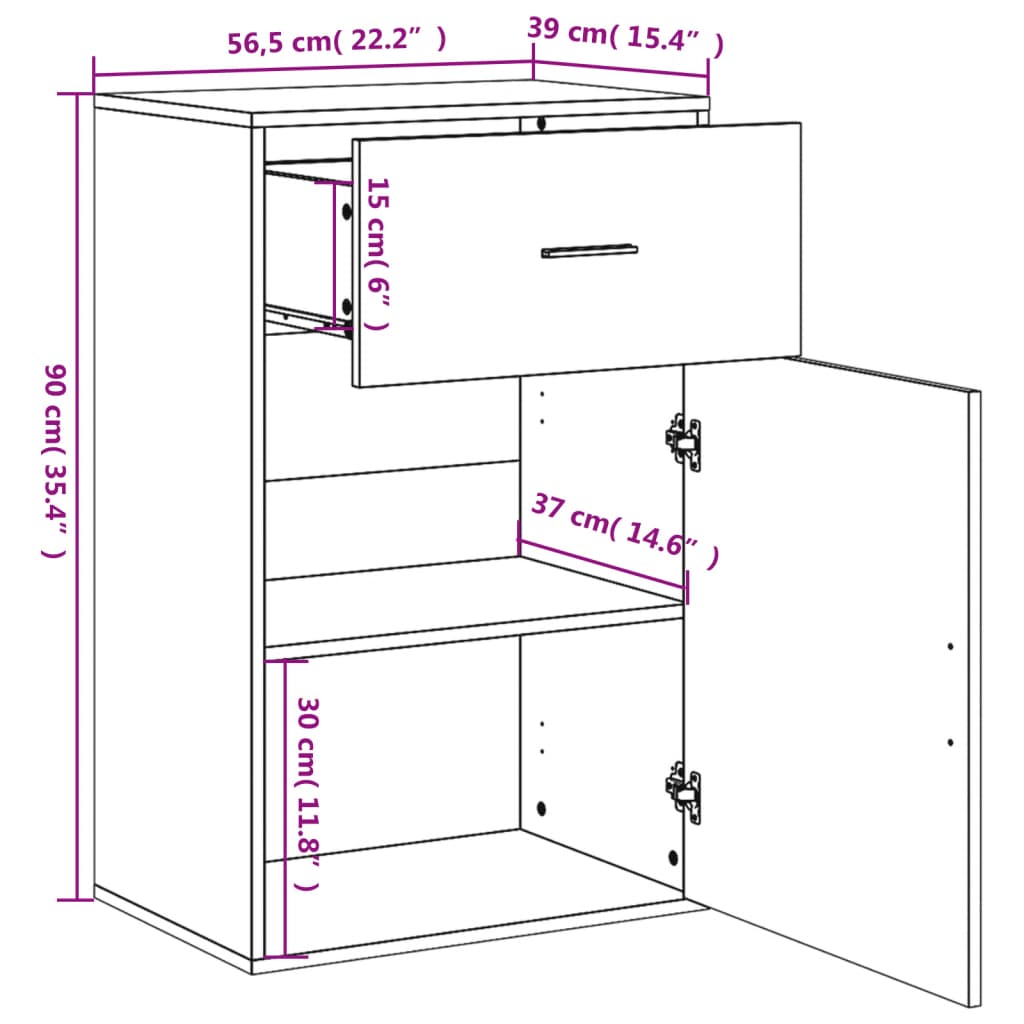 vidaXL Storage Cabinet White 56.5x39x90 cm Engineered Wood