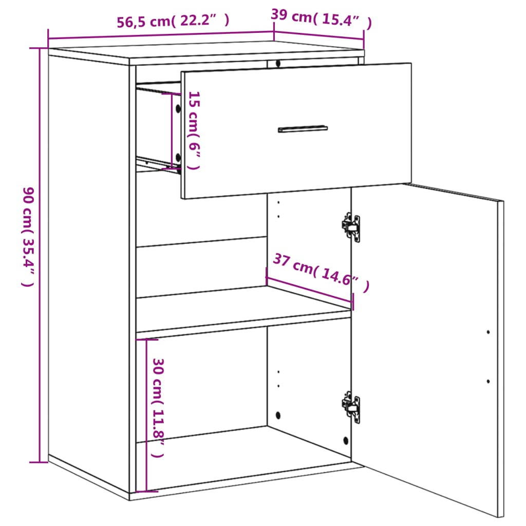 vidaXL Storage Cabinet Black 56.5x39x90 cm Engineered Wood