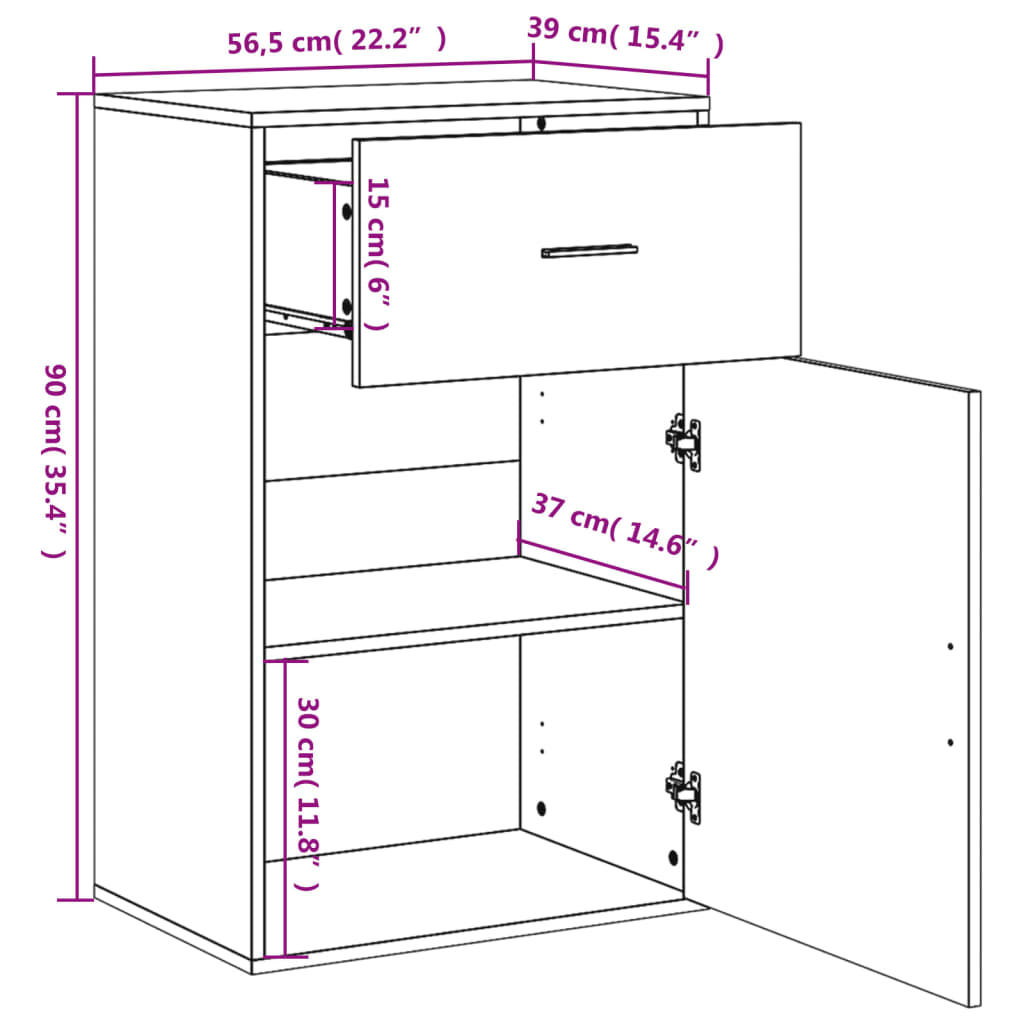 vidaXL Storage Cabinet Smoked Oak 56.5x39x90 cm Engineered Wood