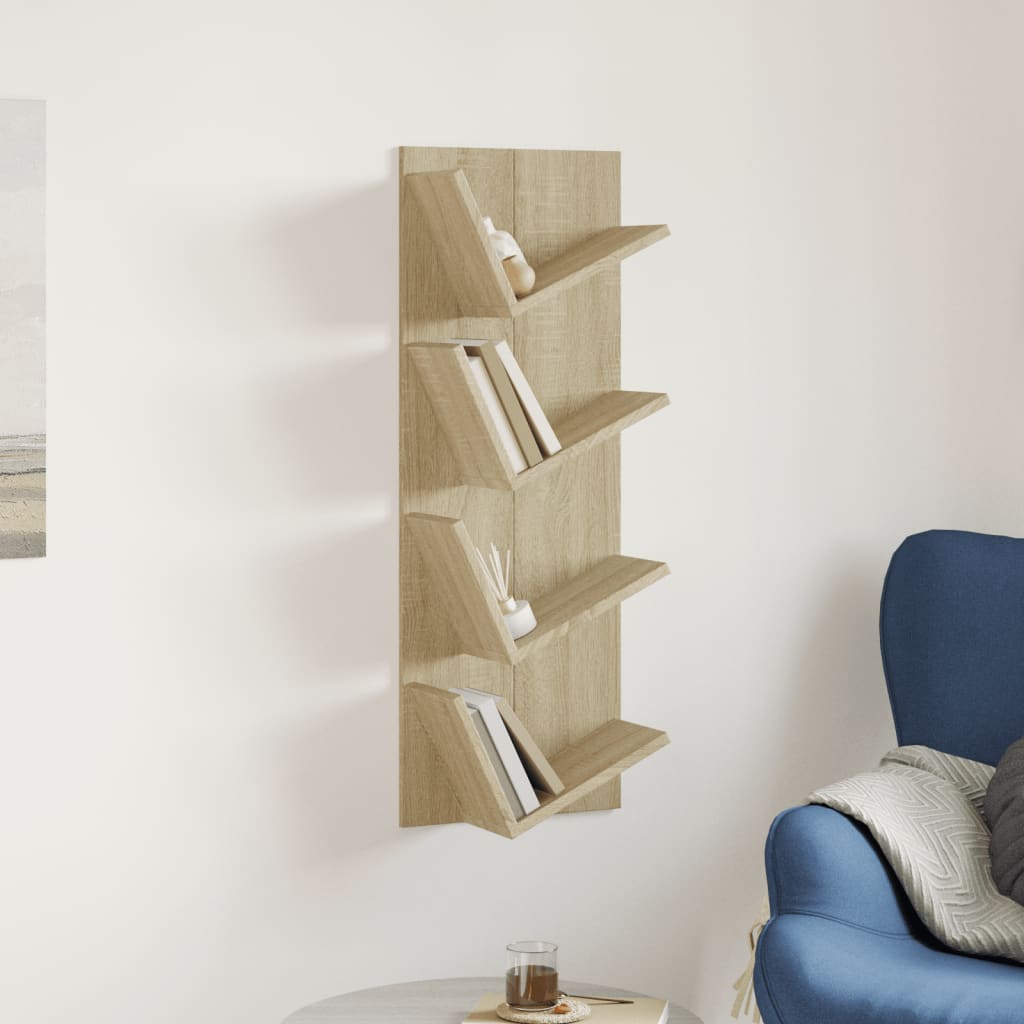 vidaXL Wall Bookshelf 4-Tier Sonoma Oak 33x16x90 cm