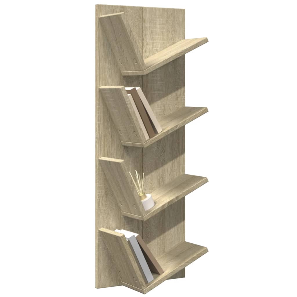 vidaXL Wall Bookshelf 4-Tier Sonoma Oak 33x16x90 cm