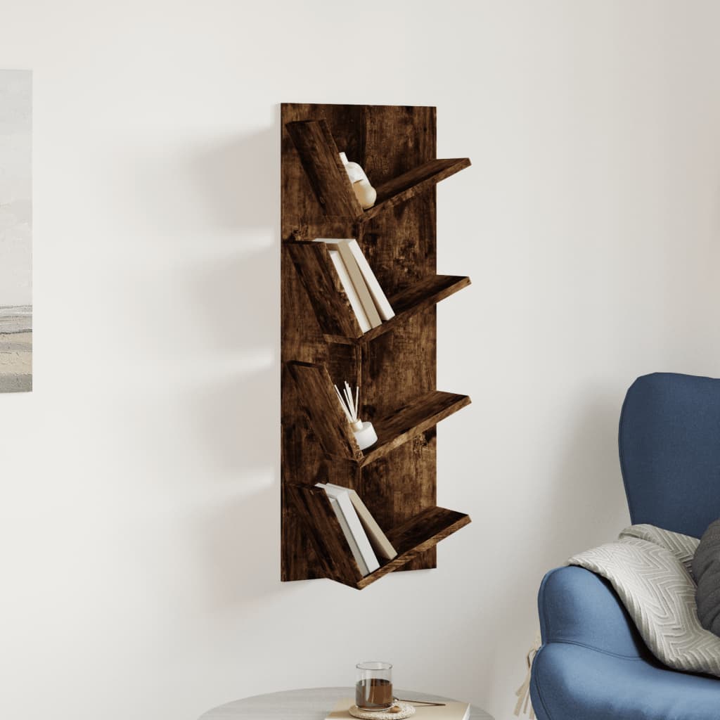 vidaXL Wall Bookshelf 4-Tier Smoked Oak 33x16x90 cm