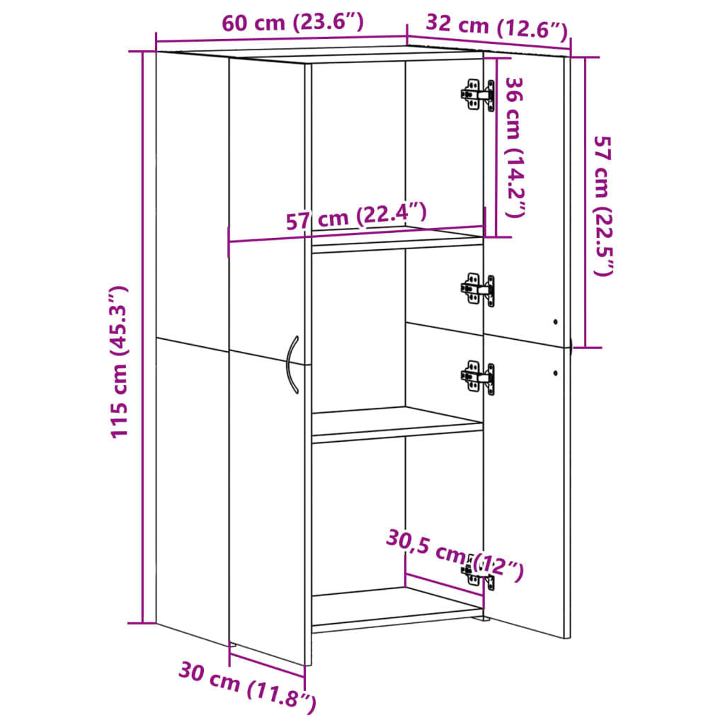 File Cabinet White 60x32x115 cm Engineered Wood