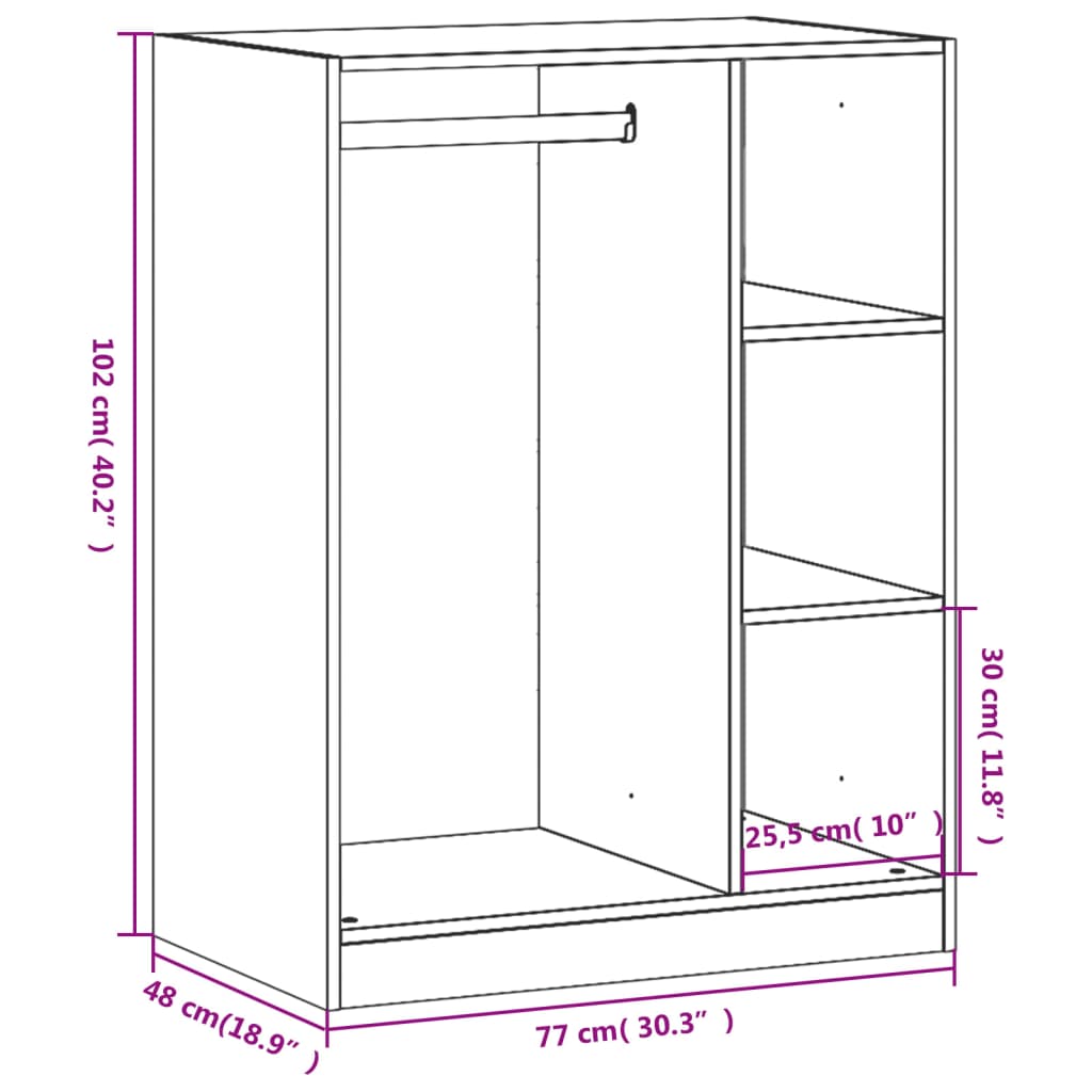 vidaXL Wardrobe Black 77x48x102 cm Engineered Wood