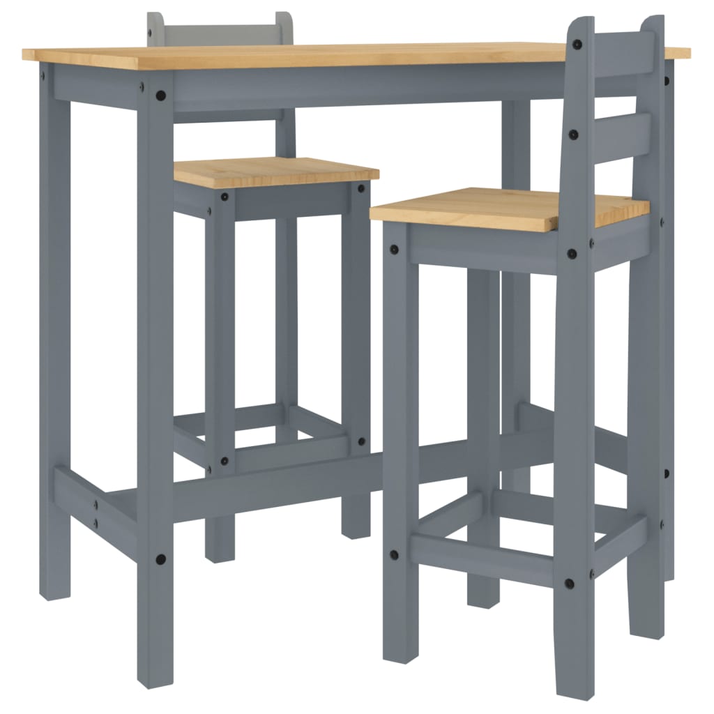 vidaXL 3 Piece Bar Set Grey Solid Wood Pine