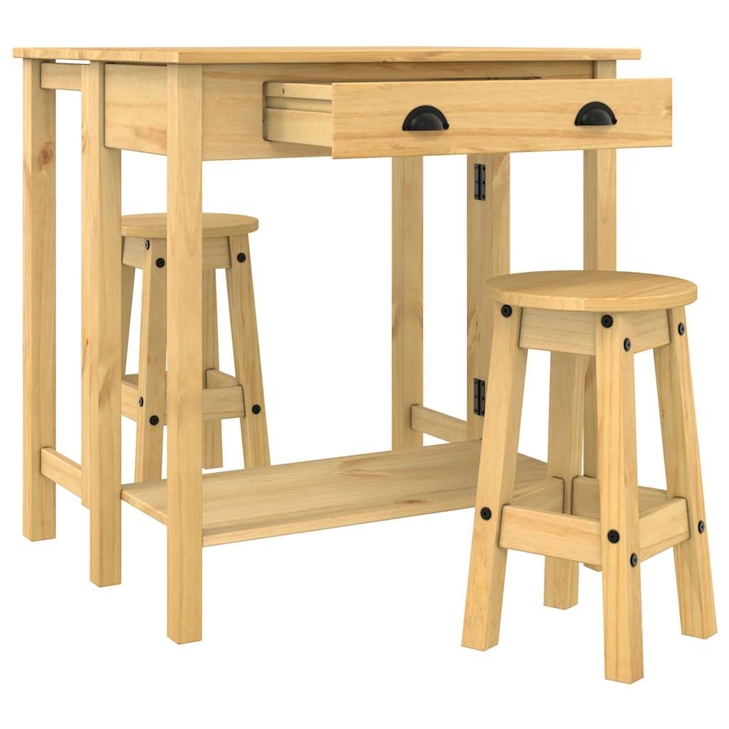 3 Piece Bar Set Solid Wood Pine