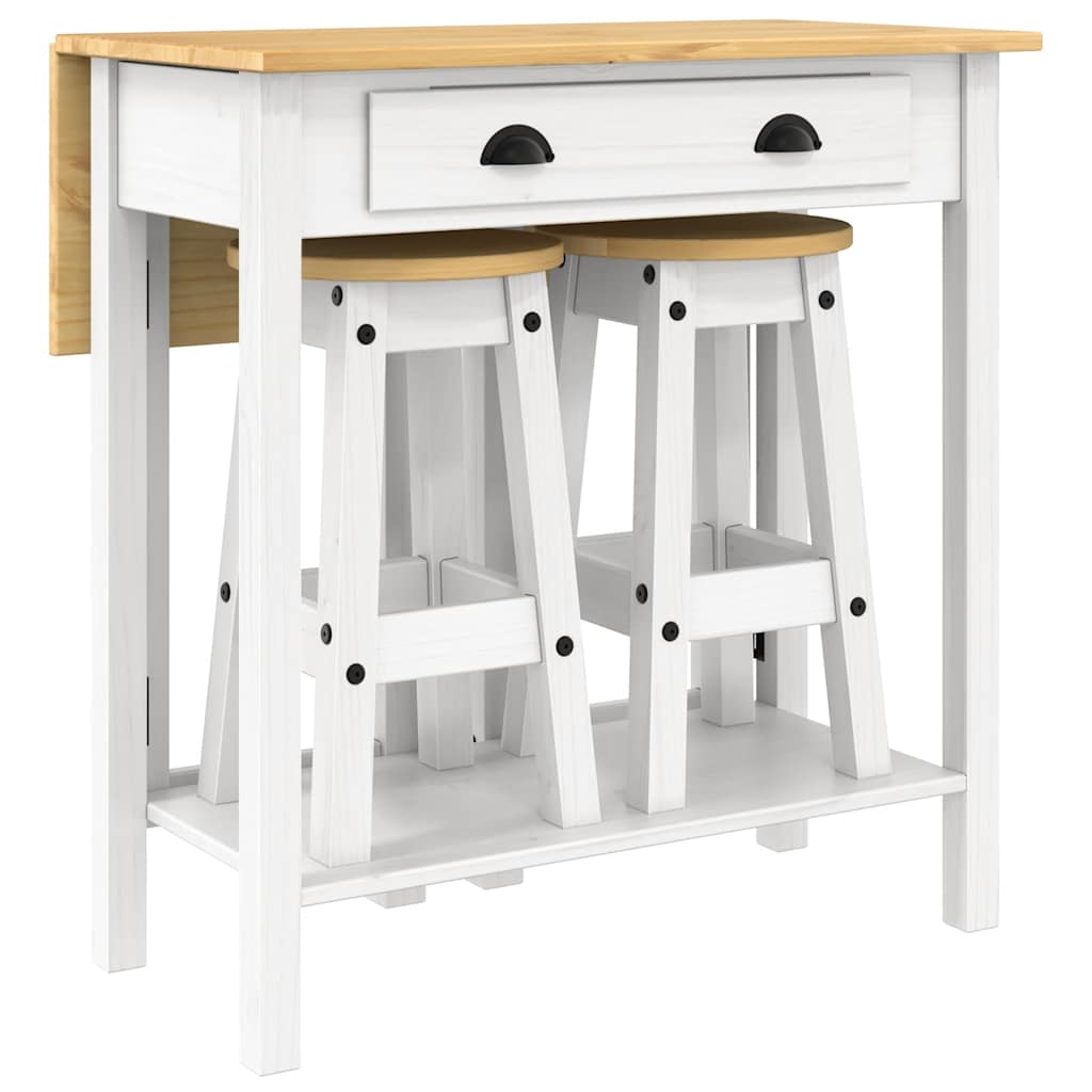 3 Piece Bar Set White Solid Wood Pine