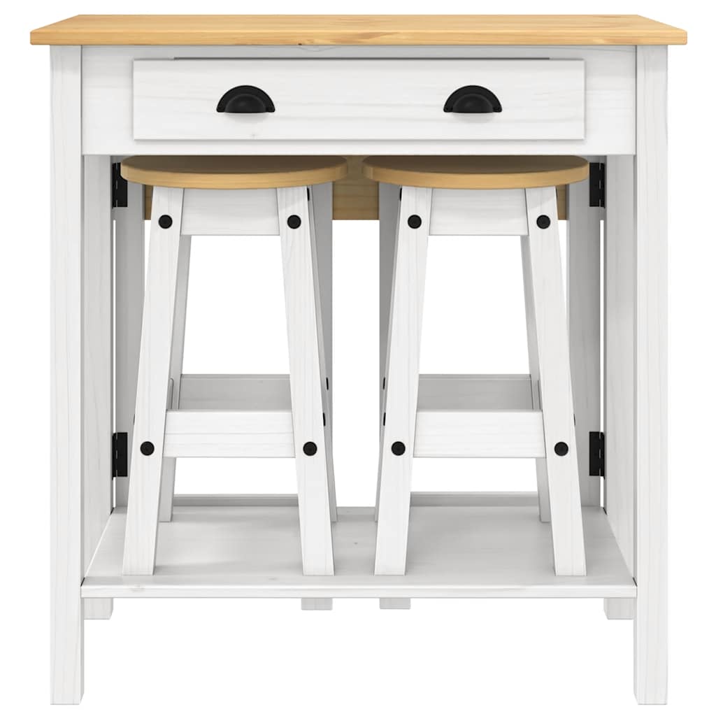 3 Piece Bar Set White Solid Wood Pine