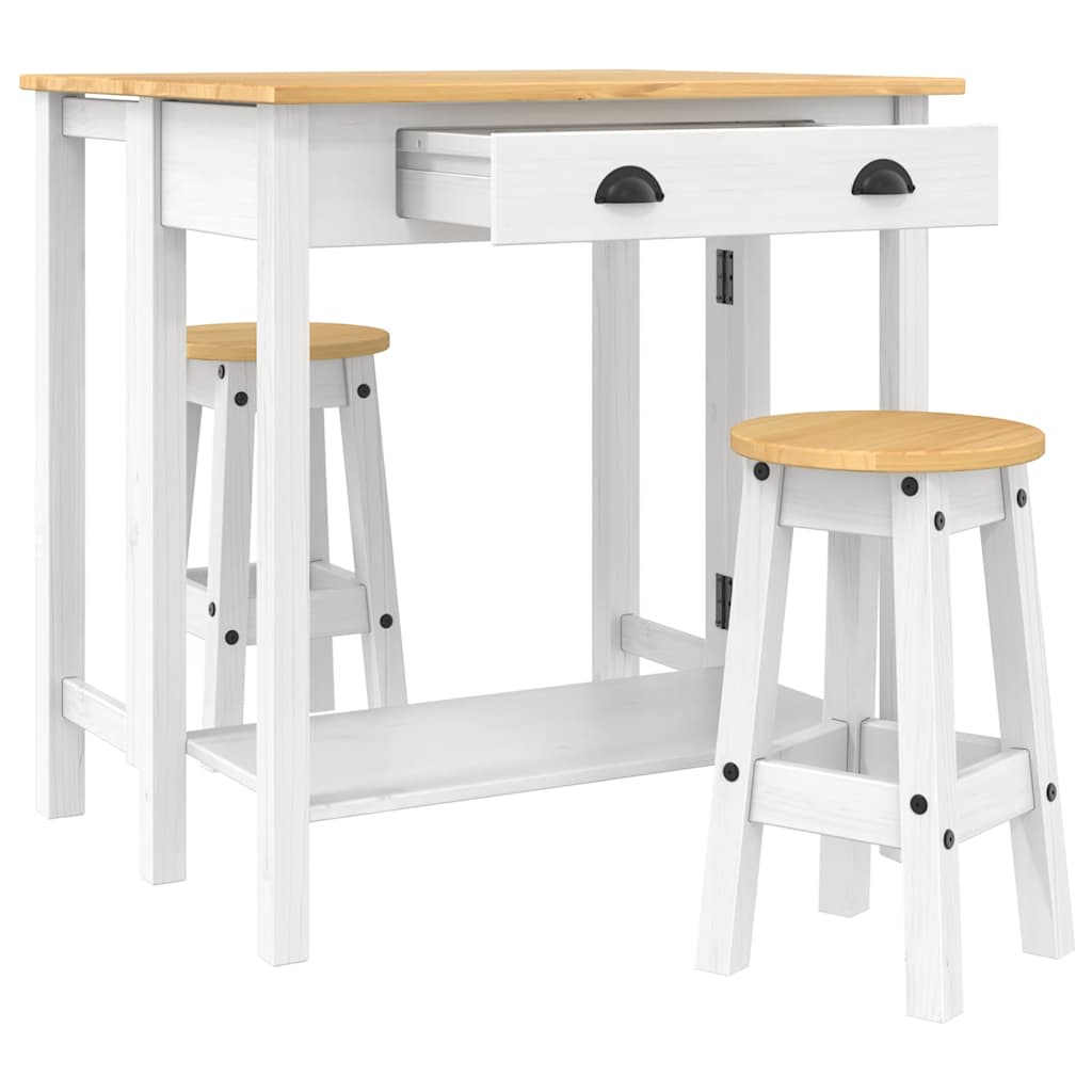 3 Piece Bar Set White Solid Wood Pine