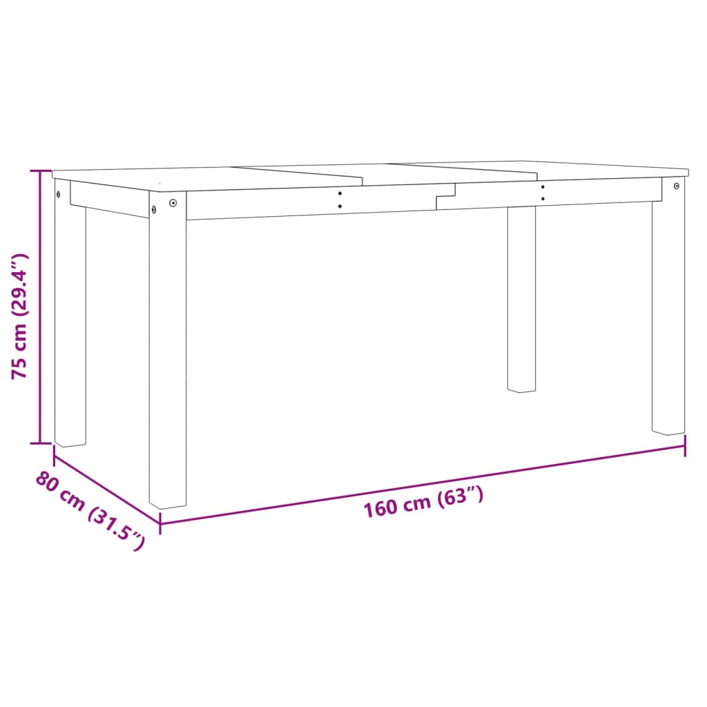 vidaXL Dining Table Panama Grey 160x80x75 cm Solid Wood Pine