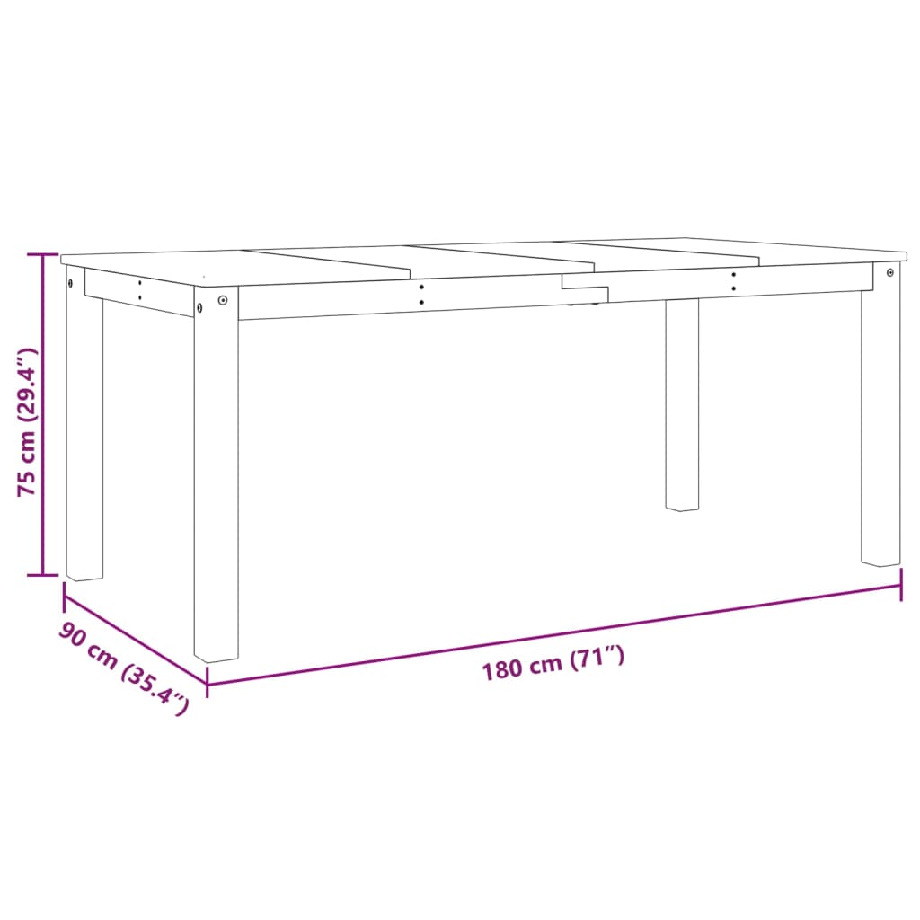 vidaXL Dining Table Panama 180x90x75 cm Solid Wood Pine