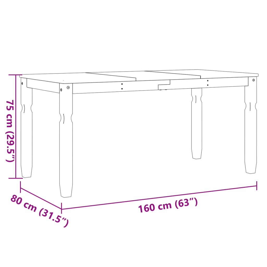 vidaXL Dining Table Corona 160x80x75 cm Solid Wood Pine