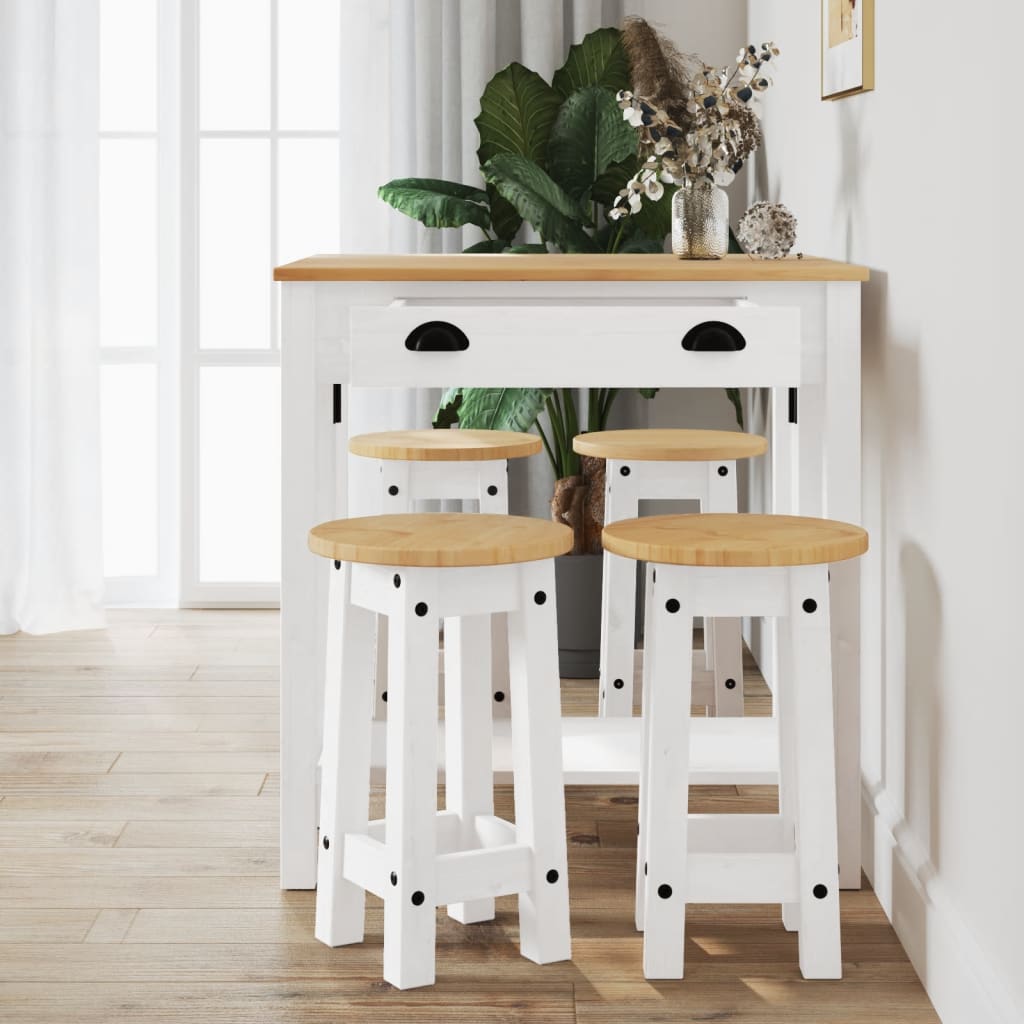 5 Piece Bar Set White Solid Wood Pine