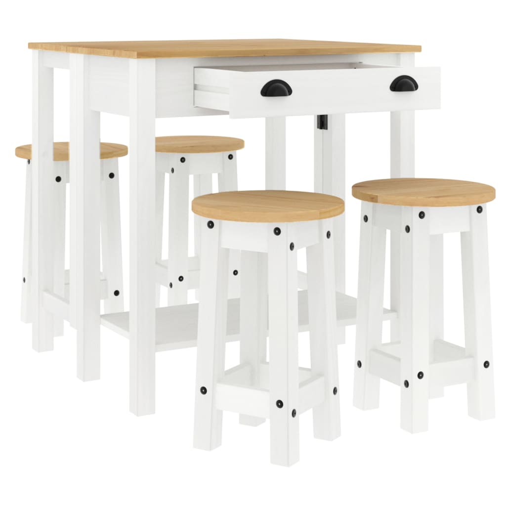 5 Piece Bar Set White Solid Wood Pine