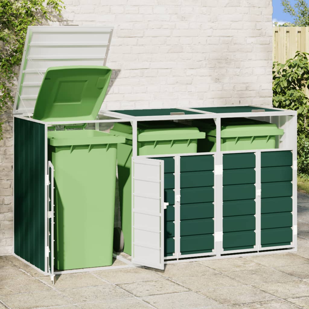 vidaXL Wheelie Bin Storage for Triple Bins Green 216x81x115 cm Steel