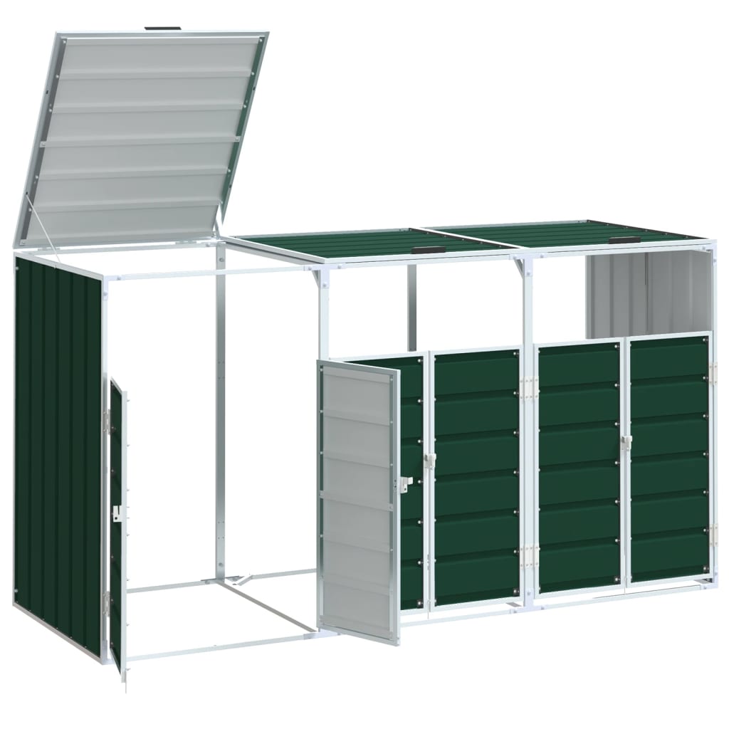 vidaXL Wheelie Bin Storage for Triple Bins Green 216x81x115 cm Steel