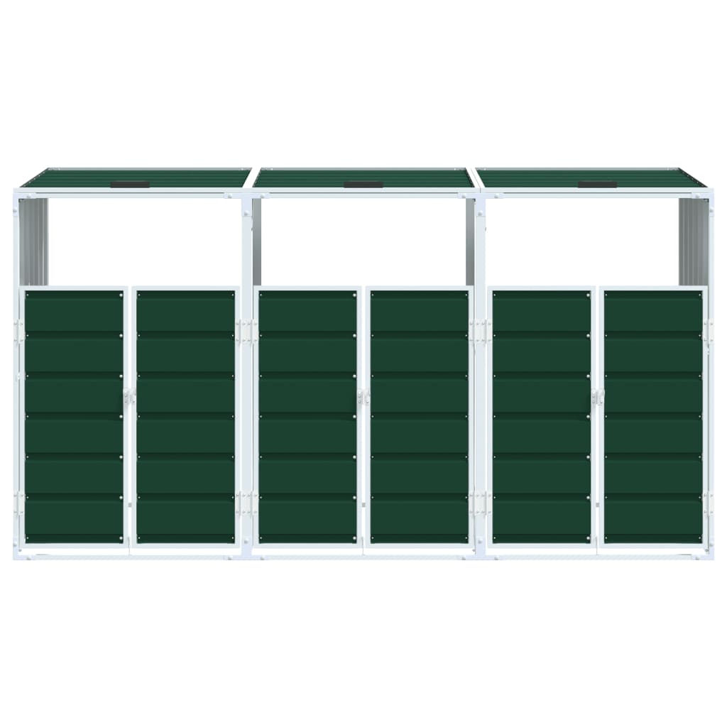 vidaXL Wheelie Bin Storage for Triple Bins Green 216x81x115 cm Steel