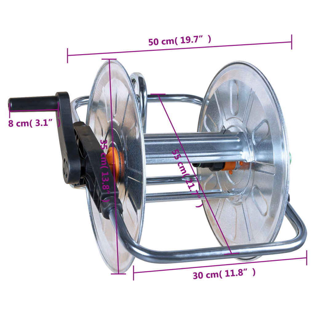 vidaXL Hose Reel Wall Mounted for 50 m 1/2" or 35 m 3/4" Hose Steel