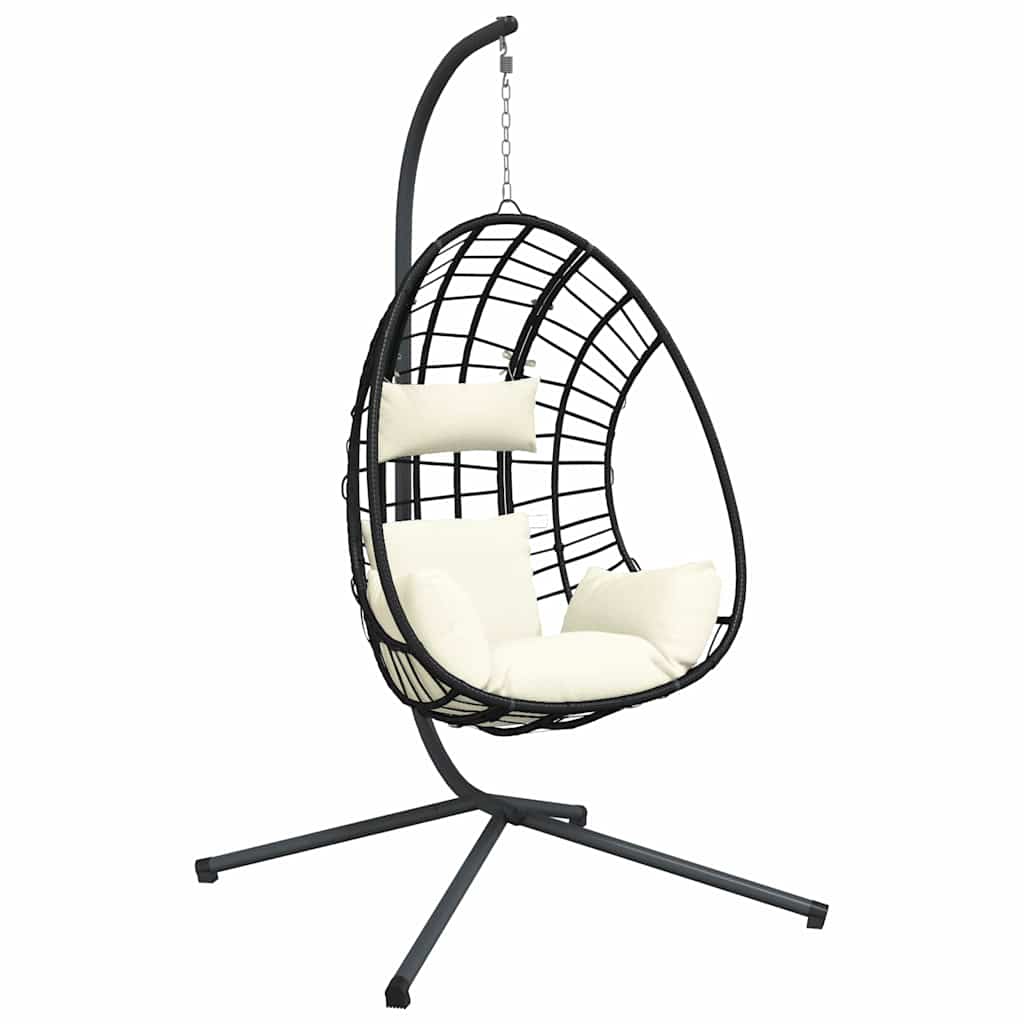 Hanging Egg Chair with Stand Beige Rattan and Steel