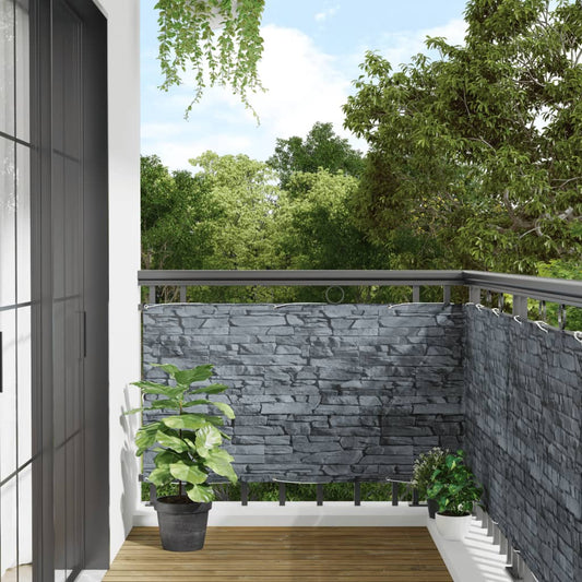 vidaXL Balcony Privacy Screen Ledge Stone Look Grey 300x75 cm PVC