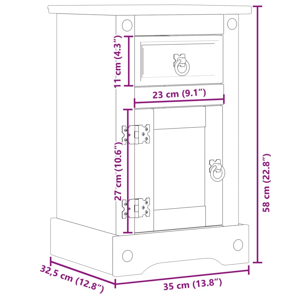 Bedside Cabinet "Corona" 35x32,5x58 cm Solid Wood Pine